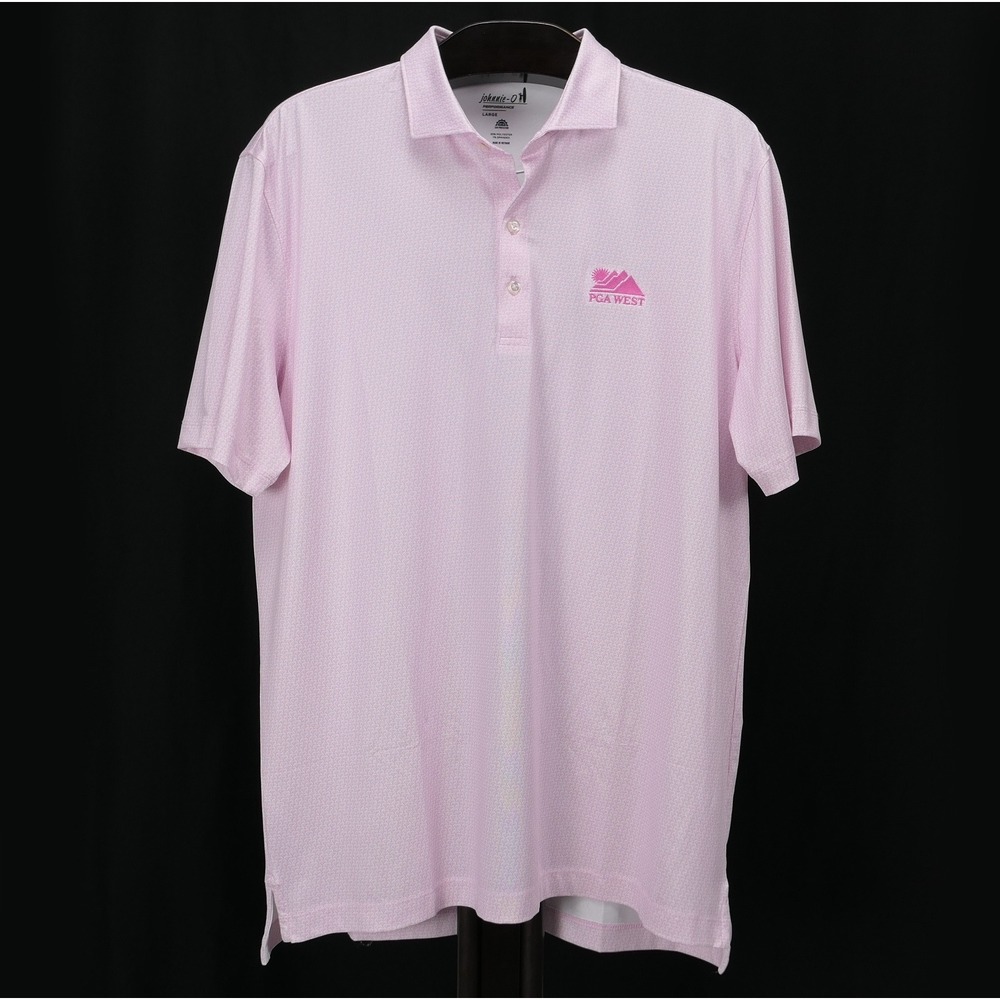 Johnnie-O Performance PGA West Mens L Pink Geometric Martini Golf Polo Shirt